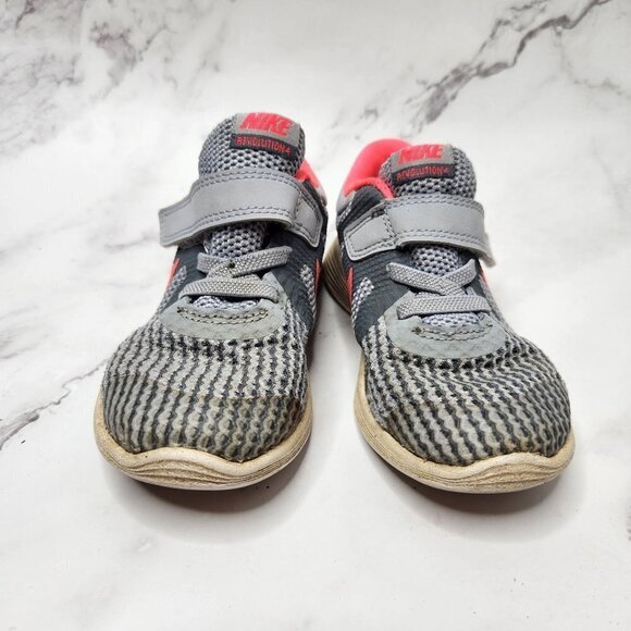 Nike Revolution 4 Grey Pink Mesh Hook and Loop Sneakers Toddler Shoes 9C - Picture 3 of 9